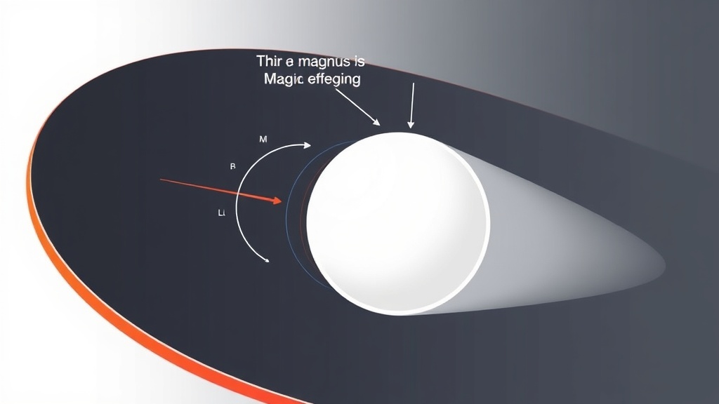 탁구 공에 작용하는 회전력과 마그누스 효과의 공기 흐름을 보여주는 물리적 원리 설명도